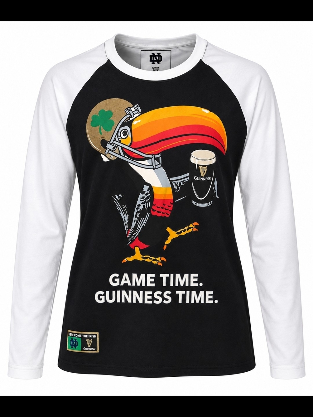 Guinness Black & White Raglan Tee with Colorful Toucan Graphic.New with tag!